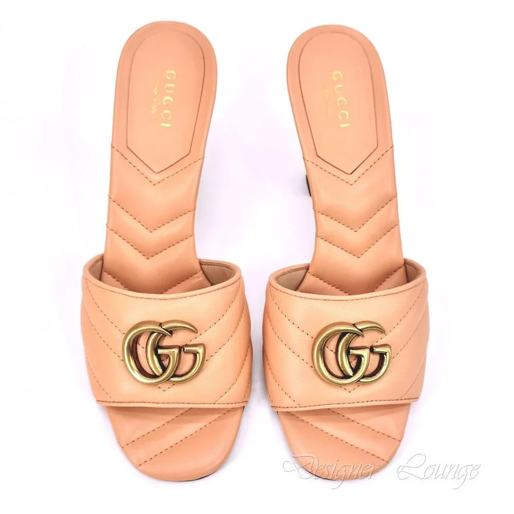 NEW GUCCI GG Marmont Matelasse Leather Mules Sandals Peachy Chic EU 40.5 US 10.5